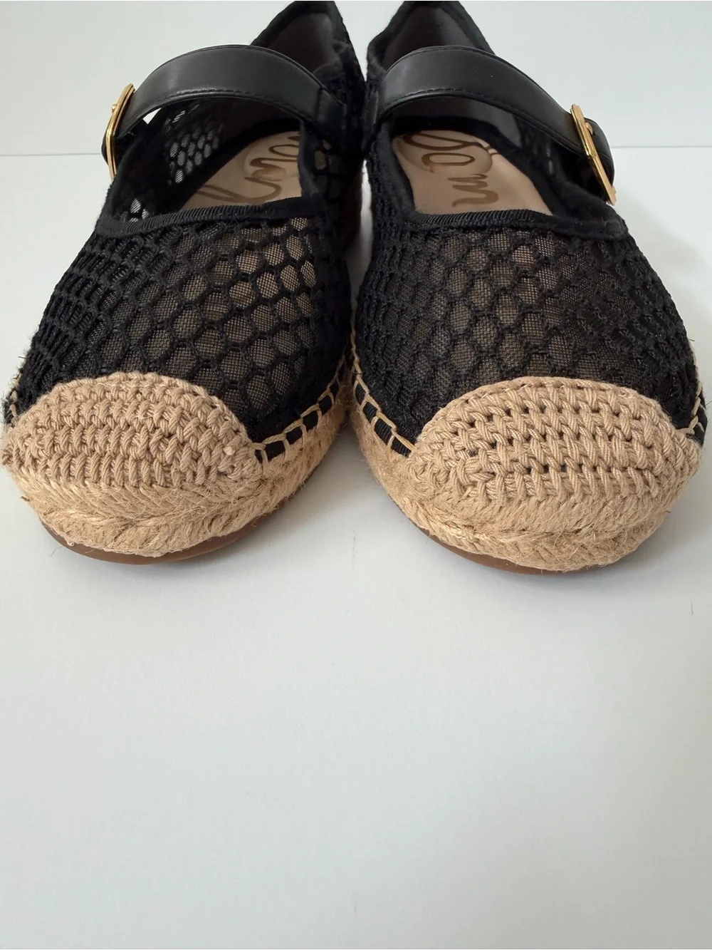 Sam Edelman Mackie Mesh Mary Jane Espadrille Flats in Black, Size 7.5